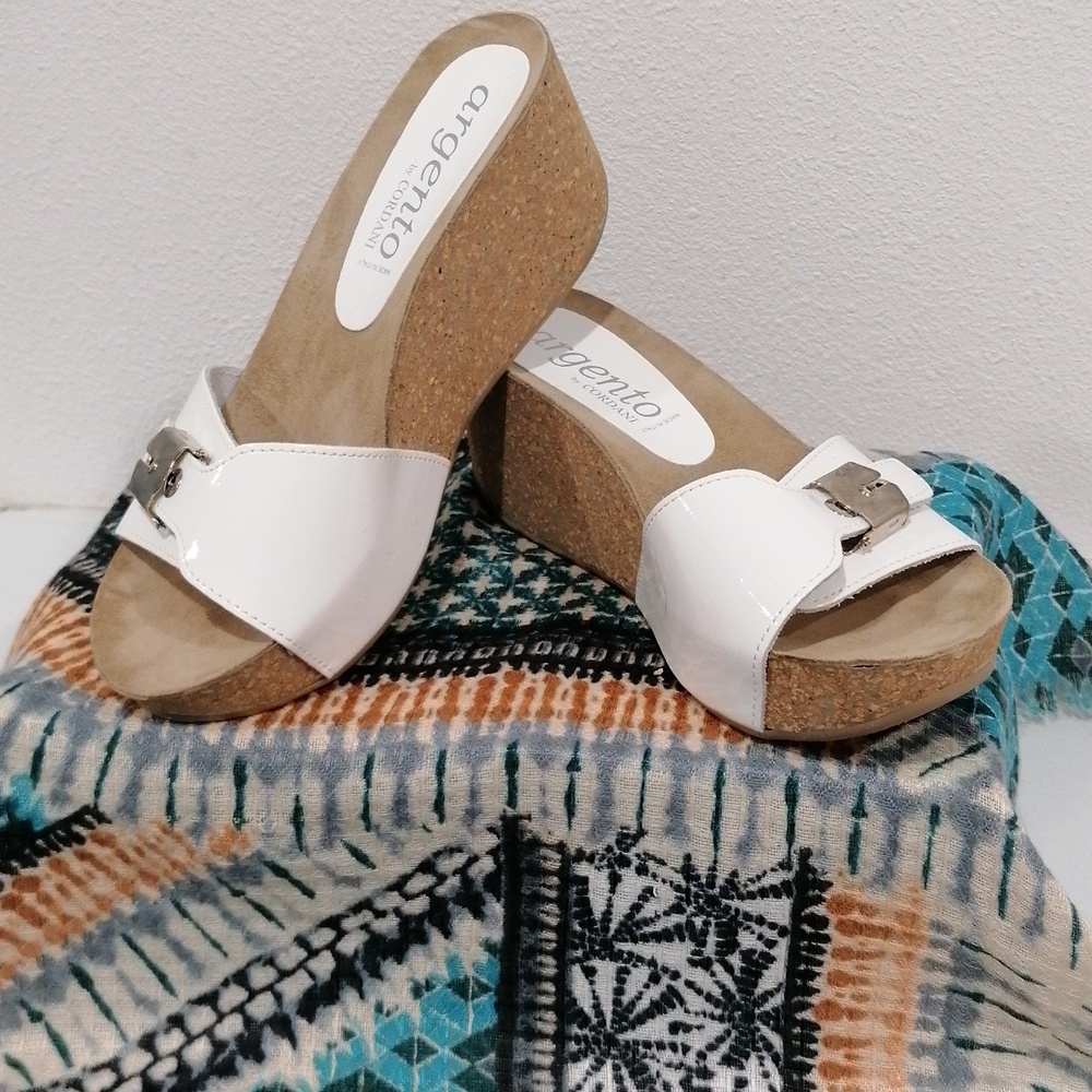 Cordani White Tan Wedge Sandals